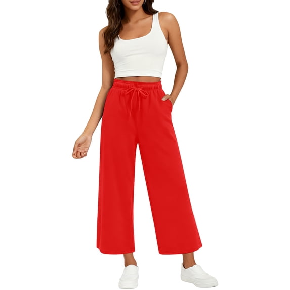 Outfmvch Wide Leg Pants Linen Wide Leg Wide Leg Sweatpants Women Lounge Pants Women High Waisted Flowy Palazzo Pant Baggy Pants Contrast Side Stripe Sweatpants Women Linen Pants Red L