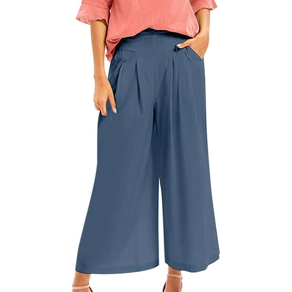 Outfmvch Wide Leg Pants Woman High Waisted Pants for Women Flowy Pants for Women Womens Pants Baggy Sweatpants Track Pants Women Flowy Pants Navy S