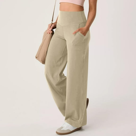 Outfmvch Wide Leg Pants Woman Womens Trousers Business Casual Pants Workout Sets for Women Baggy Jeans Women Beige L