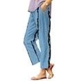 thumbnail image 1 of Outfmvch Wide Leg Pants for Women Womens Linen Pants Pinstripe Long Palazzo Trousers Comfy Drawstring High Waisted Wide Leg Cotton Linen Summer Beach Vacation Pull On Pants Sky Blue S-3XL, 1 of 4