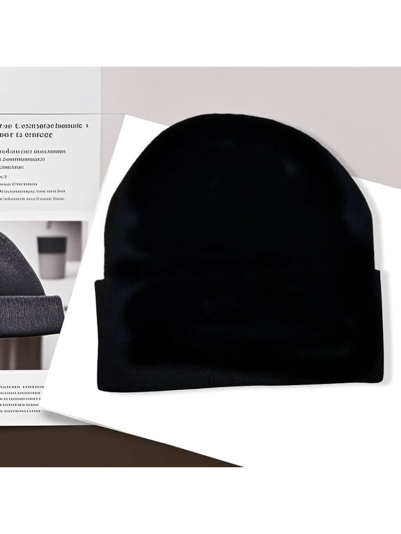 Winter Beanie Hats for Men Women, Warm Cozy Knitted Cuffed Skull Cap Black L