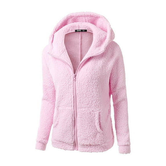 Outfmvch Winter Coats For Women Fleece Jacket Women Women Hooded Sweater Coat Winter Warm Wool Zipper Coat Cotton Coat Outwear Womens Coats Pink Xl