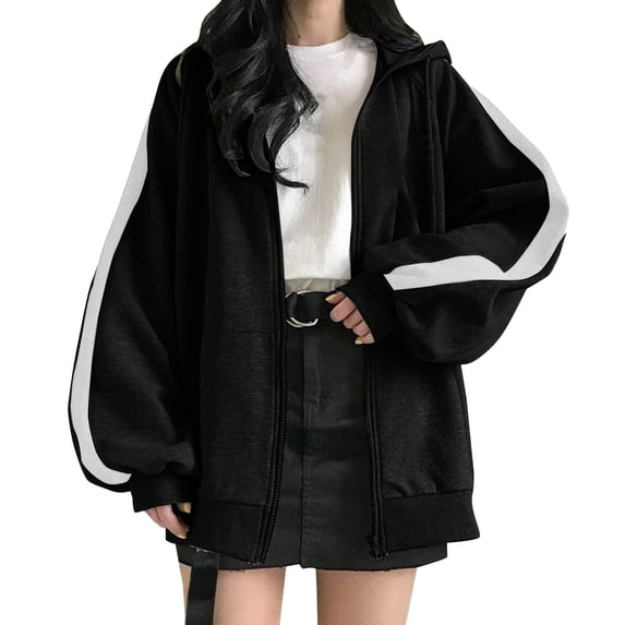 Outfmvch Winter Coats For Women Sweaters For Women Womens Zip Up Hoodie Fashion Oversized Plain Hoodies Comfy Plus Size Sweatshirts Cute Jackets For Teen Cardigan Sweaters For Women Black Xl