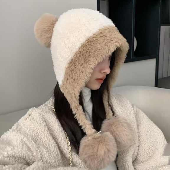 Outfmvch Winter Hats for Women Cold Weather Winter Knit Beanie With Pom - Ski Cap, Peruvian Hat With Ear Flaps and Fleece Lining Gorro De Frio Para Mujer White One Size