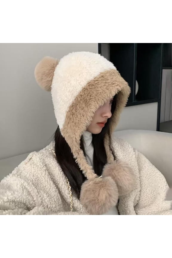 Winter Hats for Women Cold Weather Winter Knit Beanie With Pom - Ski Cap, Peruvian Hat With Ear Flaps and Fleece Lining Gorro De Frio Para Mujer White One Size
