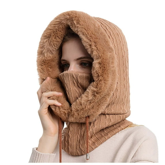 Outfmvch Winter Hats For Women Winter Hats For Men Women Winter Outdoor Riding Headgear Cold-Proof Ski Cap Warm Bib Face Mask Integrated Cold-Proof Hood Hat Beanie Khaki One Size