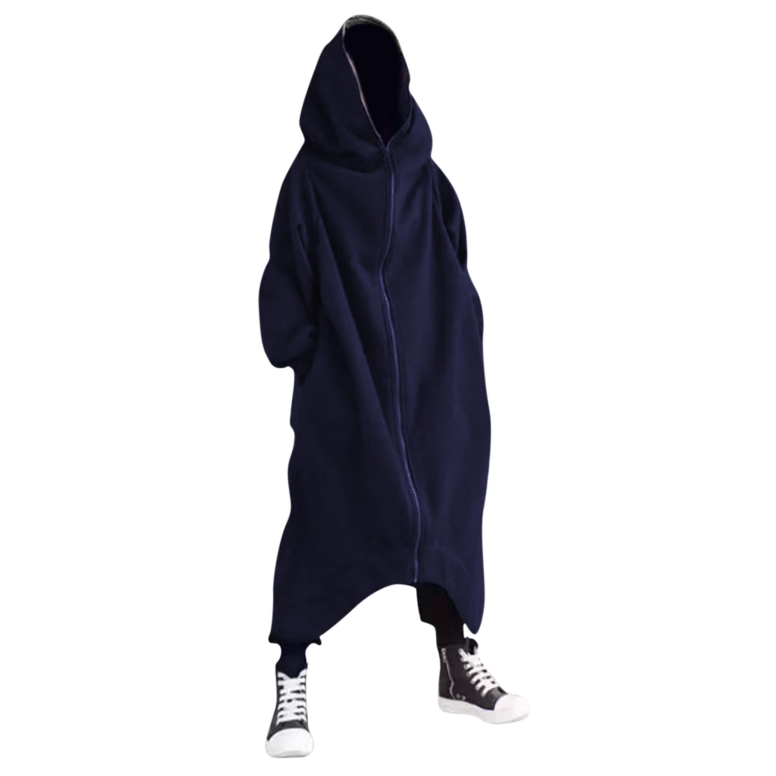 Outfmvch Winter Jackets For Men Zip Up Hoodie Personality Dark Style Full Body Zipper Long Hooded Sweater Jackets For Men Navy 4Xl