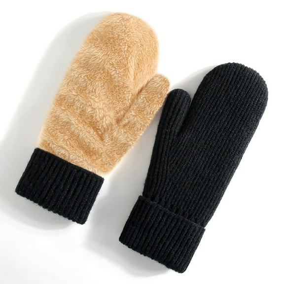 Outfmvch Winter Mittens Touchscreen Mittens for Women Sherpa Lined Cold Weather Chunky Cable Knit Mitt Knit Gloves for Women Black 2 One Size