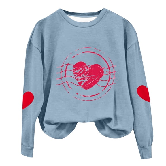 Outfmvch Women 3/4 Sleeve Heart Print Tops Womens Long Sleeve Top Womens 3/4 Sleeve Tops Long Sleeve Crop Tops Running Long Sleeve Going Out Tops for Women Plus Size Tops Blue Xl