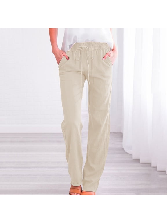 Women Pants Womens Pull On Pants Womens Work Pants Business Casual Baggy Pants Joggers for Women Womens Pants Elastic Waist Office Pants for Women Beige L