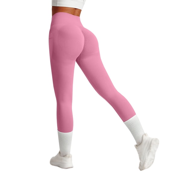 Outfmvch Women Scrunch Butt Lifting Seamless Leggings Compression Tights for Fitness Gym Compression Legging Resistance Band Leggings Women's High Waisted Athletic Leggings A1 Pink S-L