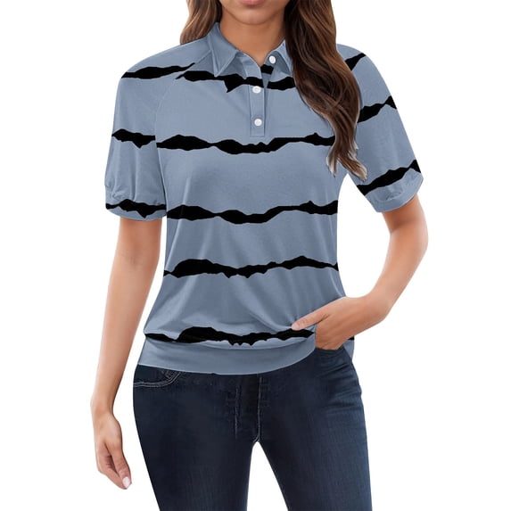 Outfmvch Women Shirts Short Sleeve Blouses for Women Polo Shirt Golf Shirts Women Women's T-shirts Womens Work Tops Womens Golf Shirt Blue S
