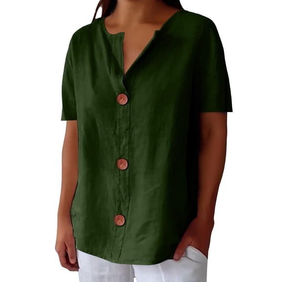 Outfmvch Women's Button-down Shirts 2026 Button Down Linen Blouse Blouses for Women Dressy Casual Tunic Tops Linen Shirts Cotton Linen Work Blouses 2026 Cotton Shirts Women Green Xl