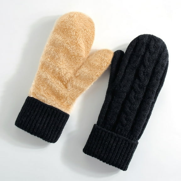 Outfmvch Women's Cold Weather Gloves Mittens for Women Lined Cold Weather Chunky Cable Knit Mitten Womens Fleece Gloves Black 2 One Size