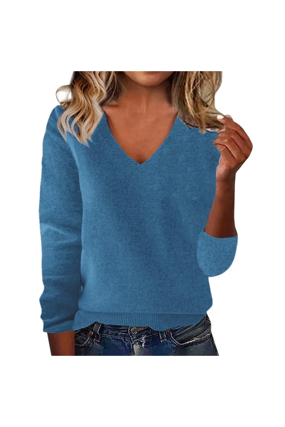 Women's Crew Neck Hoodies 2025 Fall Winter Warm Long Sleeve Knit Sweatshirt Cardigan with Pocket Sweatshirts for Women Tops for Women Knit Sweater Fall Sweaters for Blue L