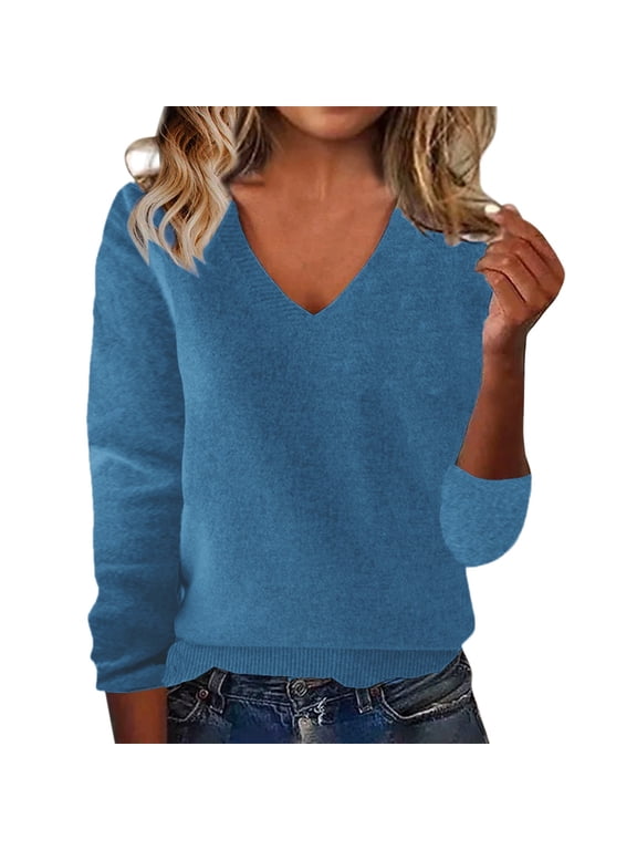 Women's Crew Neck Hoodies 2025 Fall Winter Warm Long Sleeve Knit Sweatshirt Cardigan with Pocket Sweatshirts for Women Tops for Women Knit Sweater Fall Sweaters for Blue L