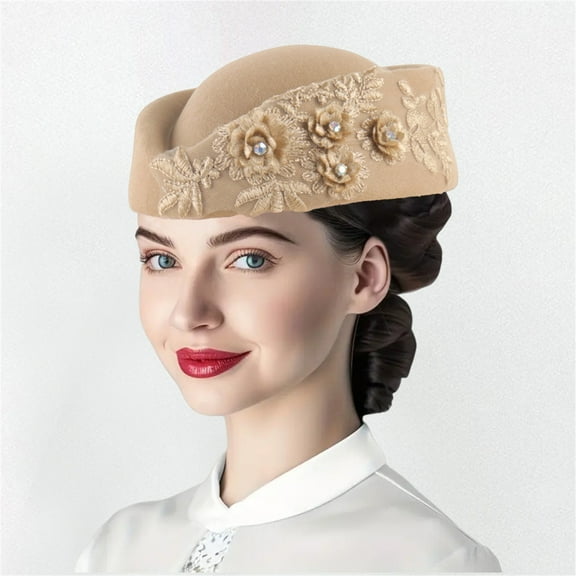 Outfmvch Women's Flower Beret Suitable for Church Wearing Breathable Wedding Party Retro French Headdress Khaki M