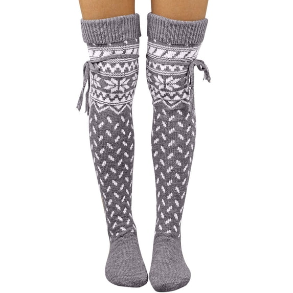 Outfmvch Women's Knitted Lace Ruffle Thigh High Socks, Lolita Fuzzy Warm Boot Stockings