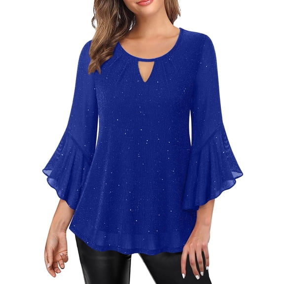 Outfmvch Women's Mardi Gras Mask Graphic Shirts Glitter Tops for Women's Mardi Gras 3/4 Sleeve Top 3/4 Length Sleeve Womens Tops Mardi Gras Shirt Mardi Gras Tops for Women Blue M
