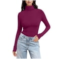 thumbnail image 1 of Outfmvch Women's Mock Turtle Neck Long Sleeve Shirts Wool Knit Tops Fitted Slim Fit Basic Tees A1 Hot Pink S-5XL, 1 of 7