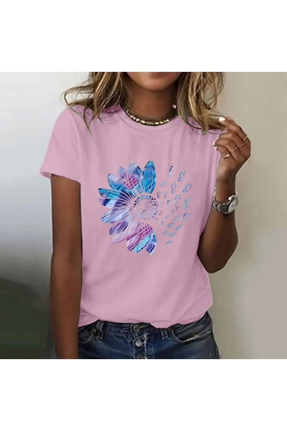 Women's T-shirts,Basic Tees for Women,Going Out Tops for Women,Sunflower T Shirt Plus Size Loose Top Tops Girls Short Sleeve Graphic T Shirt,Western Shirts for Women,Blusas De Mujer Pink S
