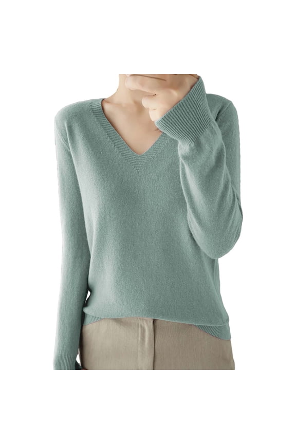 Women's V Neck Sweater 2025 First-line Ready to Wear Casual Long Sleeve Knit Sweater Teal Sweater Women Lightweight Sweater Pullover Sweaters for Women's Sweaters Fall Mint Green L