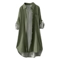 thumbnail image 1 of Outfmvch Womens Button Down Shirts Button Down Plaid Shacket Shirt Office Drop Shoulder Blouse Lapel Long Blouses Tops Collared Roll Up Long Sleeve Army Green XL, 1 of 4