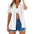 thumbnail image 1 of Outfmvch Womens Button Up Shirts Summer Collared Tops Button Down Shirts for Women V Neck Casual Linen Tunic Tops for Women Cotton Linen Collared Roll Up White XL, 1 of 5