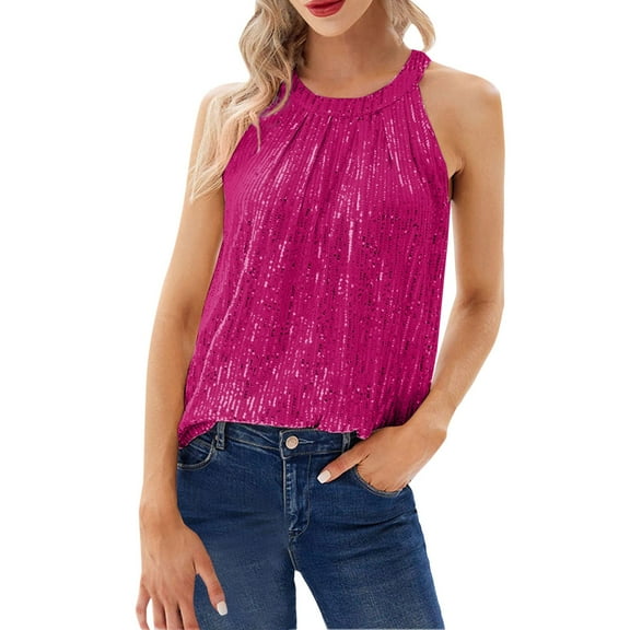 Outfmvch Womens Camisole Tank Tops Crop Tank Tops for Women Sparkly Top Linen Tank Tops for Women Yoga Tops for Women Button Up Tank Tops for Women Built in Bra Tank Hot Pink S