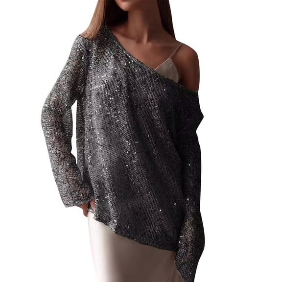 Outfmvch Womens Holiday Tops Sparkly Blouses for Women Dressy Casual Blouses for Women Sequin Tunic Tops for Women Glitter Blouses for Women Evening Tops for Women Black 3xl