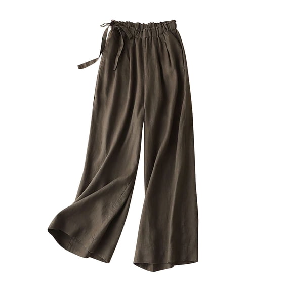 Outfmvch Womens Linen Pants Cropped Linen Pants Women Capri Baggy Wide Leg Women's Culottes Long Lounge Pant Wide Leg Linen Pants Gaucho Pant Gauchos for Women Beach Linen Trousers Army Green M-3XL