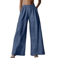 thumbnail image 1 of Outfmvch Womens Linen Pants Flowy Lounge Trousers Pedal Pushers for Women Patchwork Elastic Waist Pants Summer Beach Vacation Clothes Baggy Capris for Women Long Lounge Pant Flowy Lounge Blue S-3XL, 1 of 4