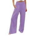 thumbnail image 1 of Outfmvch Womens Linen Pants Patchwork Elastic Waist Pants Baggy Linen Wide Leg Vacation Beach Trousers Casual Capri Baggy Wide Leg Wide Leg Linen Pants Gaucho Pant Culottes for Women Purple S-2XL, 1 of 5