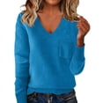 thumbnail image 1 of Outfmvch Womens Long Sleeve Sweaters 2025 Fall Casual Classic Soft Loose Fit Basic Pullover Jumper Top Plus Size Hoodies Fall Trendy Long Sleeve Sweatshir Dark Blue L, 1 of 6
