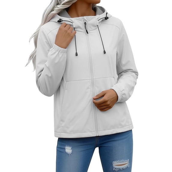 Outfmvch Womens Rain Jacket with Hood Rain Jacket Women Hiking Jacket Women Light Hooded Windproof Coat Long Sleeve Hooded Spring Jackets for Women Lightweight Jacket Women Gray 2XL