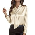 thumbnail image 1 of Outfmvch Womens Silk Blouses Dress Blouses Tops Satin Shirts for Women Golden Blouse Button Down Shirts for Women Long Sleeve Work Shirt Satin Tops for Women Gold L, 1 of 6