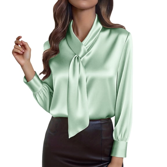 Outfmvch Womens Silk Blouses Dress Blouses Tops Satin Shirts for Women Green Button Down Shirt Women Chiffon Blouses for Women Formal Shirts for Women Flowy Blouses for Women Light Green 2xl