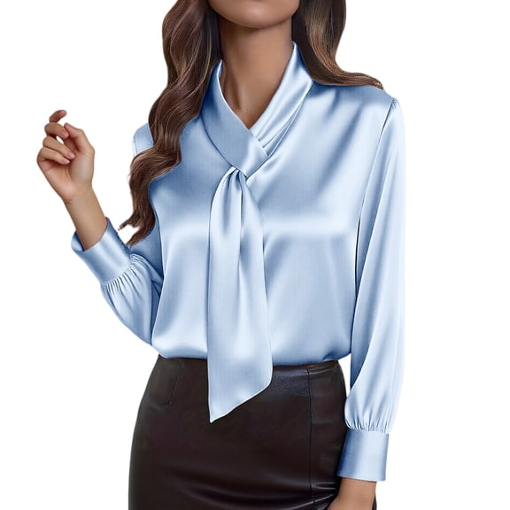 Outfmvch Womens Silk Blouses Dress Blouses Tops Satin Shirts for Women Light Blue Blouse Satin Blouses for Women Ladies Tops and Blouses Shirts for Women Trendy Sky Blue M