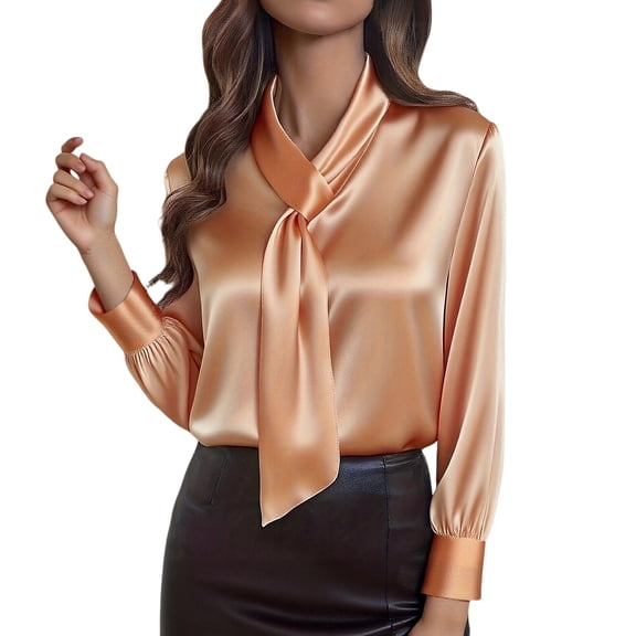 Outfmvch Womens Silk Blouses Dress Blouses Tops Satin Shirts for Women Orange Blouse Brown Shirt Women Formal Tops Satin Blouses for Women Orange L