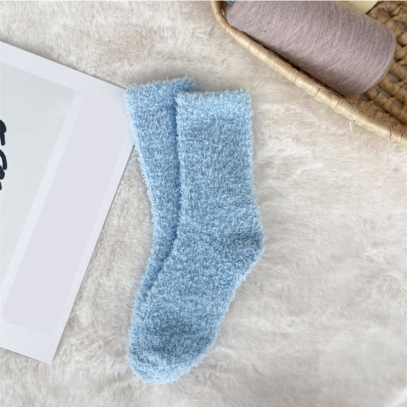 Outfmvch Womens Slipper Socks Thick Non-slip Fuzzy Fuzzy Fluffy Warm Cozy Slipper Socks for Men - Soft Comfy Fleece Sleep Socks Fuzzy Socks Light Blue One Size