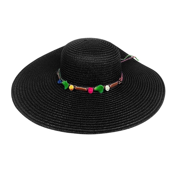 Outfmvch Womens Sun Straw Hat Wide Brim UPF 80 Summer Hat Foldable Packable Floppy Beach Hats for Women Black One Size
