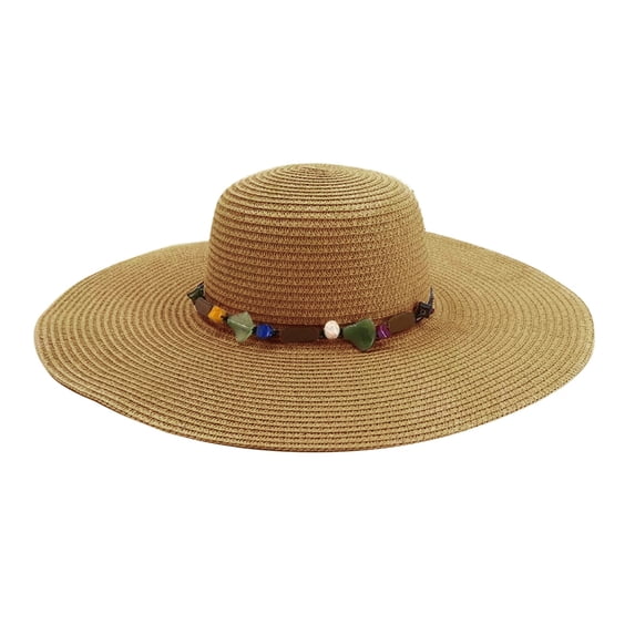 Outfmvch Womens Sun Straw Hat Wide Brim UPF 80 Summer Hat Foldable Packable Floppy Beach Hats for Women Khaki One Size