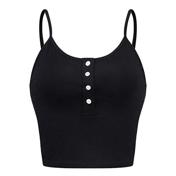 Outfmvch Womens Tops Tank Top For Women Womens Sleeveless O-Neck Button Up Casual Workout Crop Vest Cami Tank Top Corset Tops For Women Black L