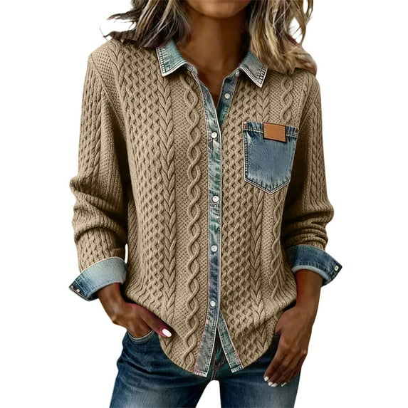 Outfmvch Womens Vintage Corduroy Shackets Long Sleeve Button Down Shirt Jackets Spring Clothing 2026 A1 Khaki S-3XL