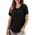 thumbnail image 1 of Outfmvch Workout Tshirts Womens Summer Tops Plain T Shirts Shirts for Women Ladies Tops and Blouses Crop Top Shirt Short Sleeve Shirts for Women Black XL, 1 of 5
