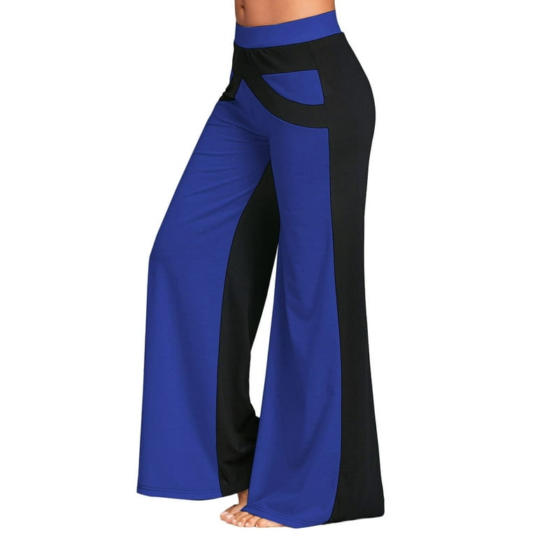 Outfmvch Yoga Pants Women Yoga Pants Polyester Relaxed Pull-On Styling  Wide-Leg Lightweight Two Pockets Long Yoga Pants With Pockets Blue M