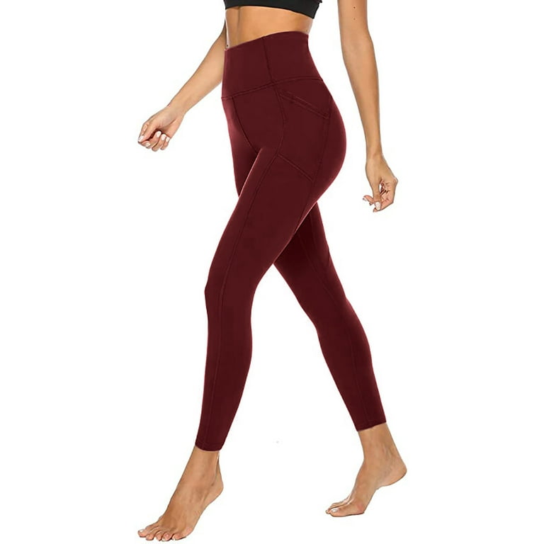 Outfmvch Yoga Pants Women Yoga Pants Polyester Relaxed Pull-On Styling  Straight-Leg Lightweight Two Pockets Long Leggings With Pockets For Women  Wine