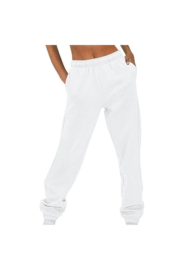 Yoga Pants Women Sweatpants Women Cotton Relaxed Drawstring Tie Wide-Leg Lightweight Two Pockets Long Workout Yoga Pants For Women White Xl
