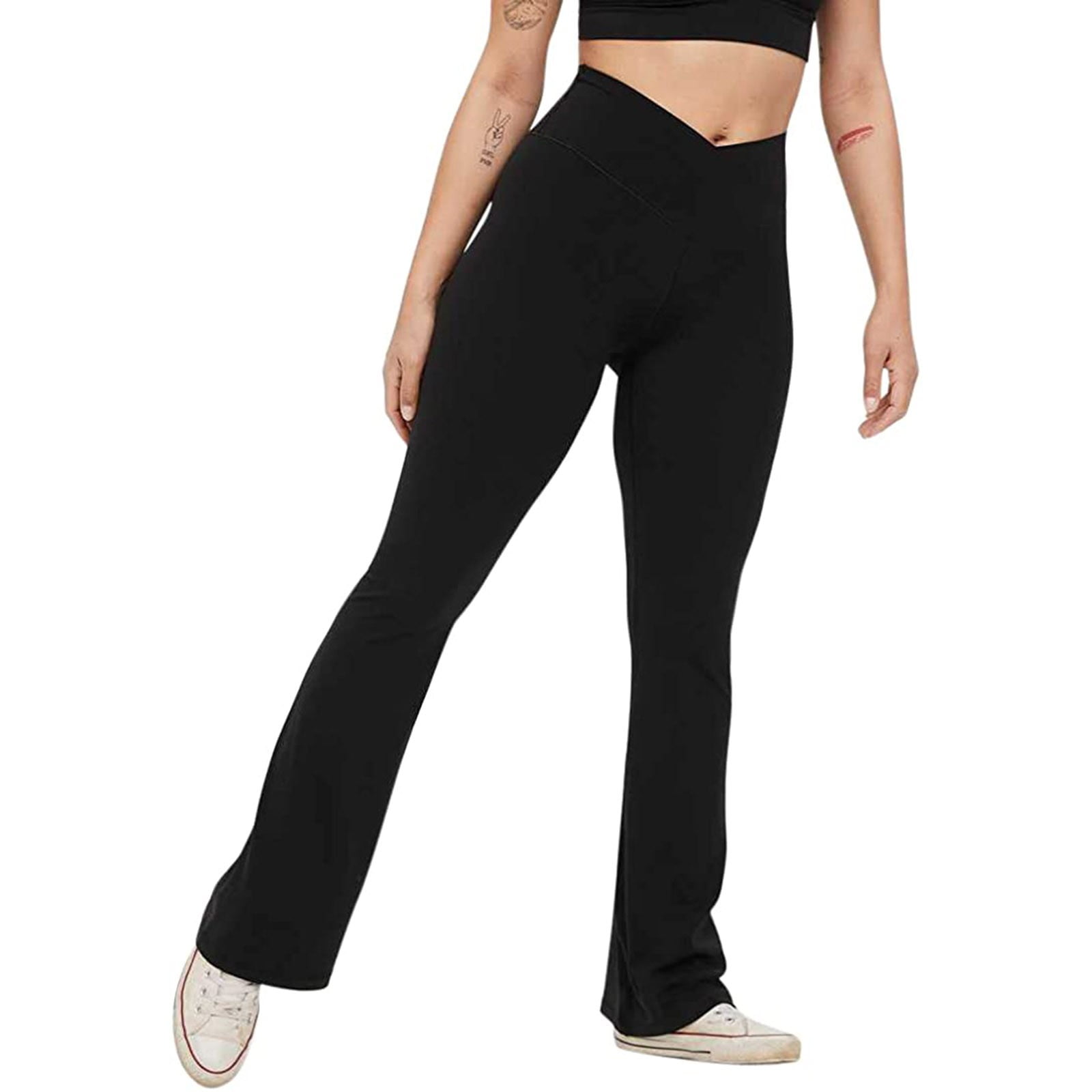 Outfmvch Yoga Pants Women Yoga Pants Cotton Blend Relaxed Pull-On Styling  Wide-Leg Lightweight Two Pockets Long Yoga Pants With Pockets Black L