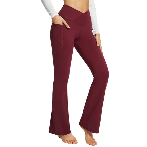 Outfmvch Yoga Pants Women Yoga Pants Polyester,Spandex Relaxed Pull-On Styling Wide-Leg Lightweight Two Pockets Long Yoga Pants With Pockets Red L